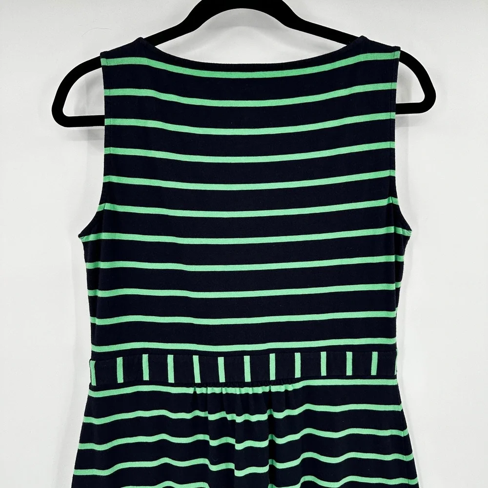 Talbots Petites Navy Green Striped Maxi Dress MP Empire Waist Sleeveless Cotton